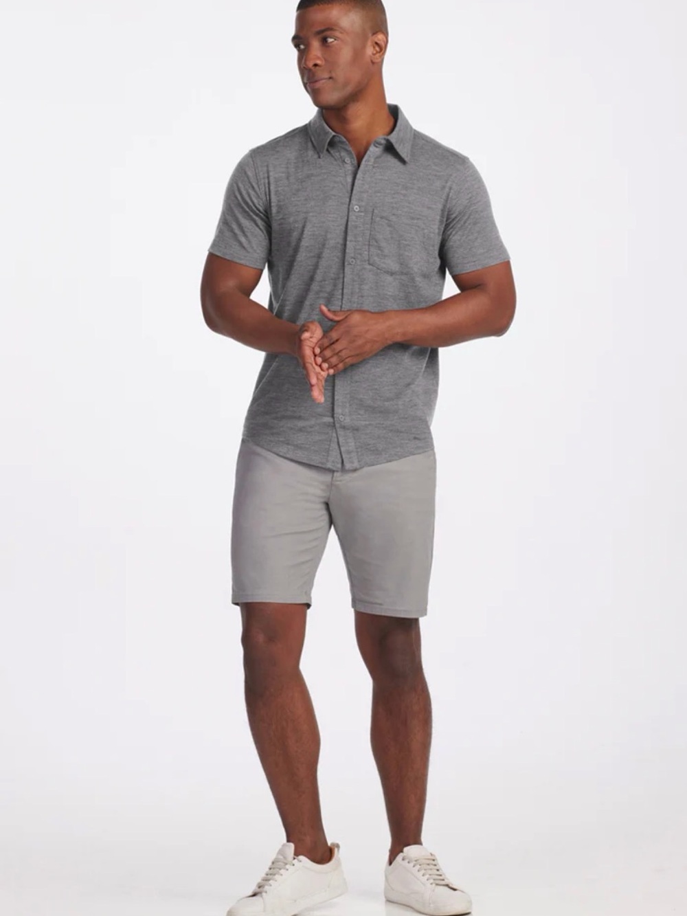 WoolX Merino Endi Short-Sleeve Button-Down Shirt in Charcoal Grey